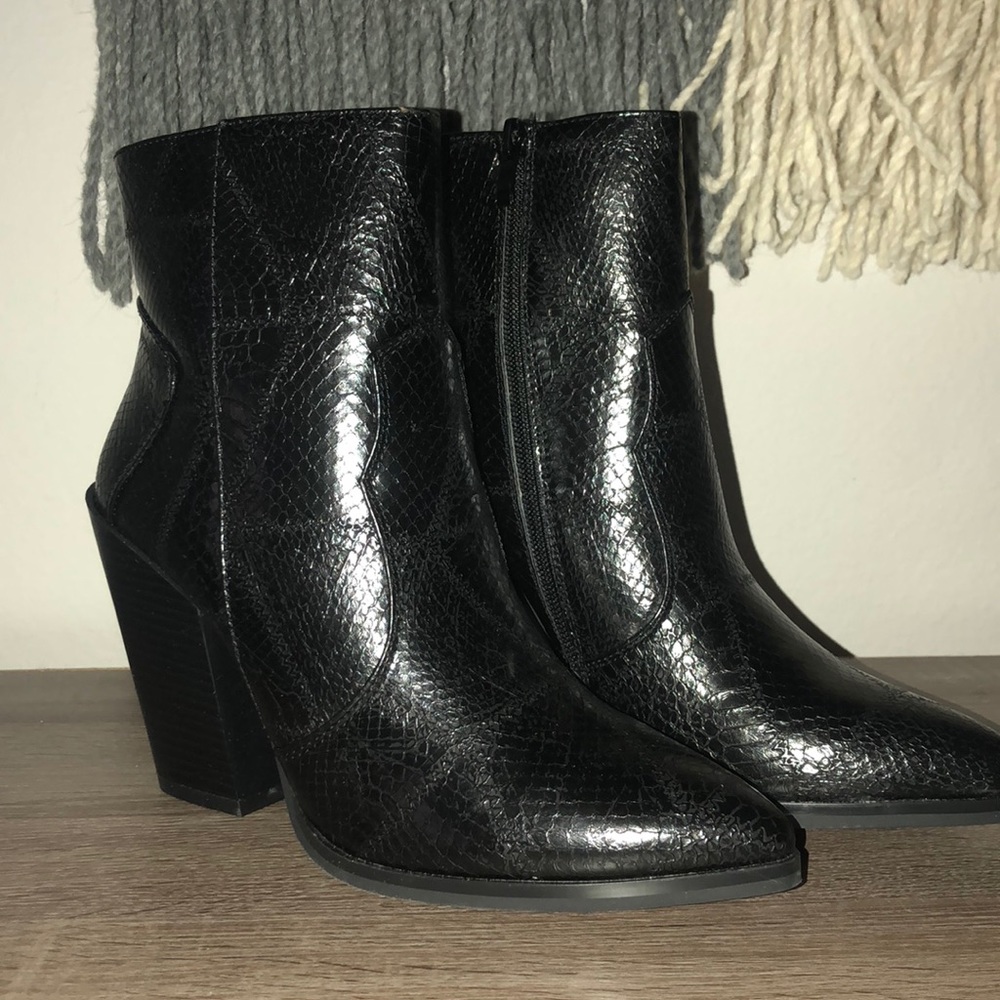 Patch work faux croc western boots